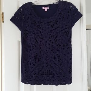 Lilly Pulitzer Navy Blue Cotton Lace top, size S